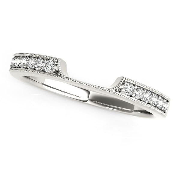 14k White Gold Curved Section Antique Style Diamond Wedding Band (1/8 cttw).