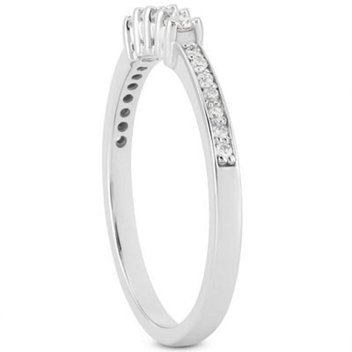 14k White Gold Wedding Band with Pave Set Diamonds and Prong Set Diamonds.