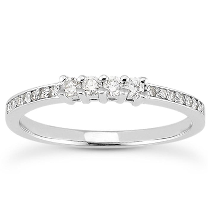 14k White Gold Wedding Band with Pave Set Diamonds and Prong Set Diamonds.