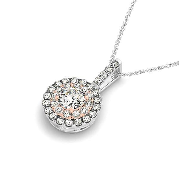 Round Shape Halo Diamond Pendant in 14k White and Rose Gold (1/2 cttw).