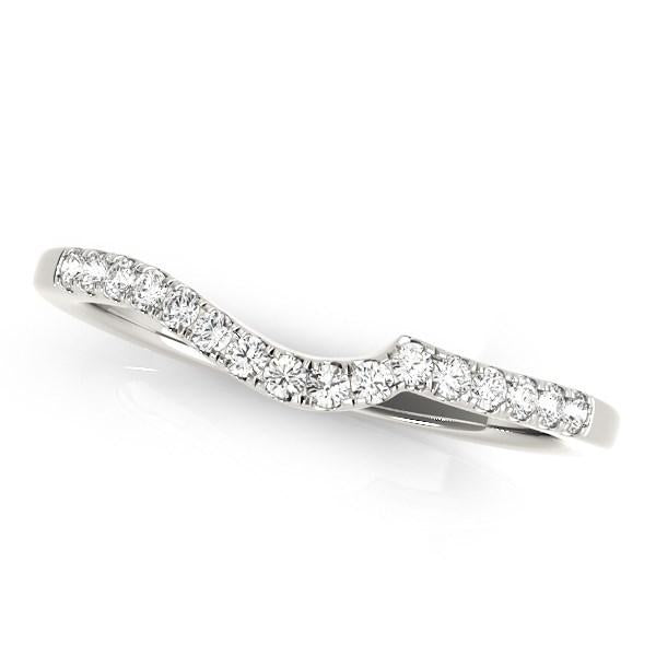 14k White Gold Curved Style Pave Diamond Wedding Ring (1/6 cttw).