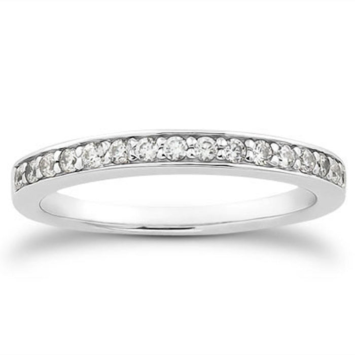 14k White Gold Pave Diamond Wedding Ring Band Set 1/2 Around.