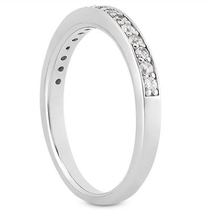 14k White Gold Pave Diamond Wedding Ring Band Set 1/2 Around.