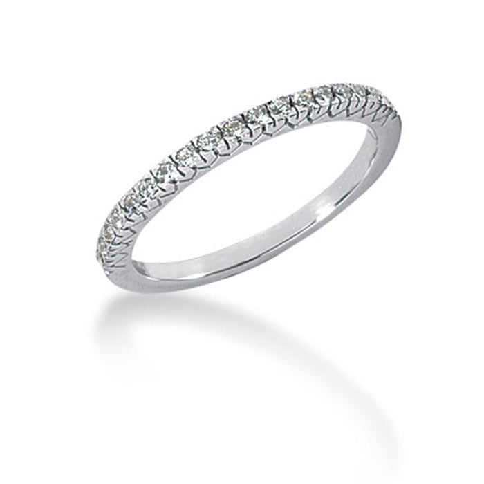 14k White Gold Engraved Fishtail V Pave Diamond Wedding Ring Band.