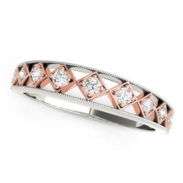 14k White Gold And Rose Gold Unique Diamond Wedding Band (1/10 cttw).