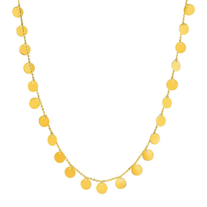 Choker Necklace with Polished Discs in 14k Yellow Gold.