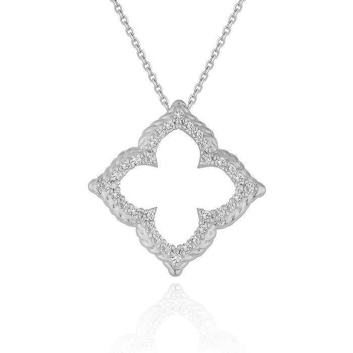 14k White Gold Diamond Cut-out Flower Pendant (1/3 cttw).