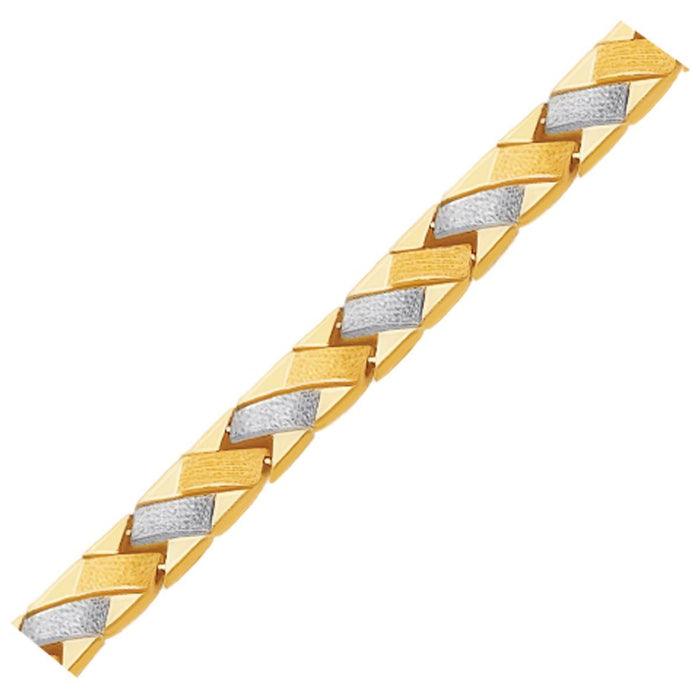 14k Two-Tone Gold Fancy Weave Bracelet with Contrasting Finish.