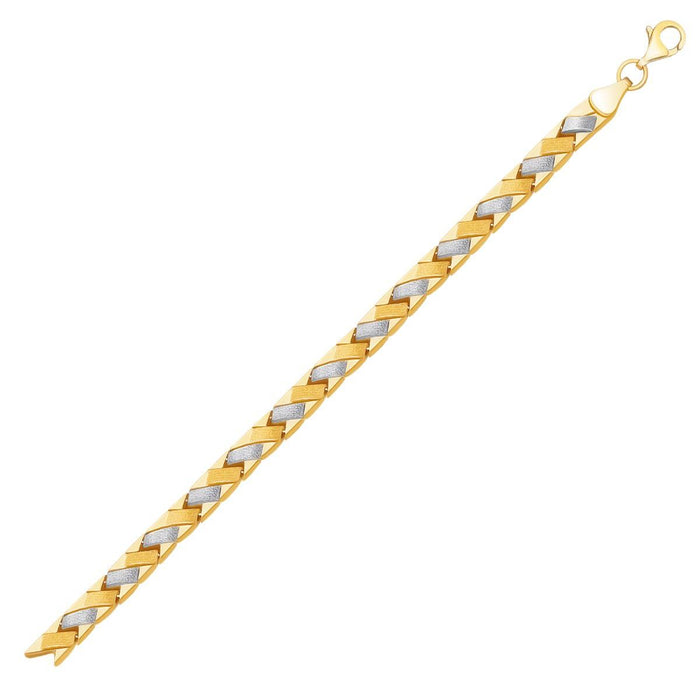 14k Two-Tone Gold Fancy Weave Bracelet with Contrasting Finish.