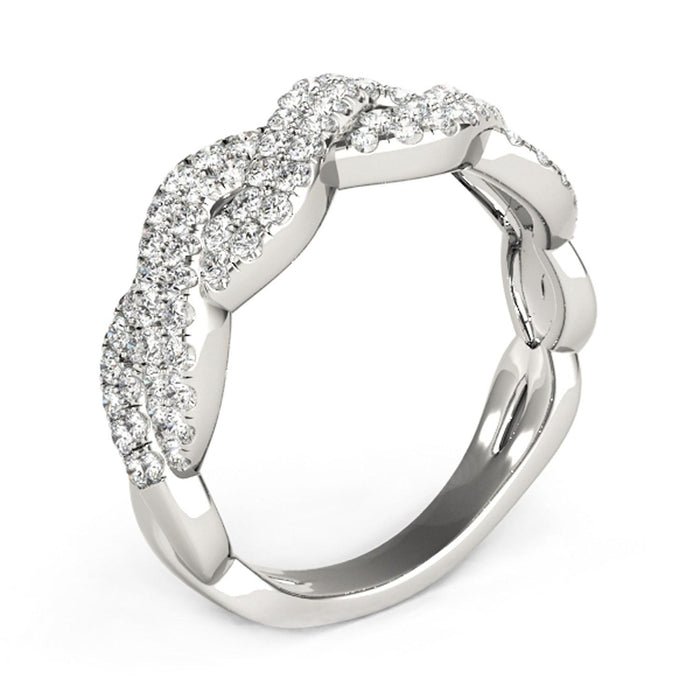 Diamond Studded Interlocking Waves Ring in 14k White Gold (5/8 cttw).