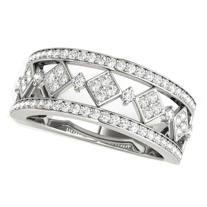 Diamond Studded Square Motif Ring in 14k White Gold (1/2 cttw).