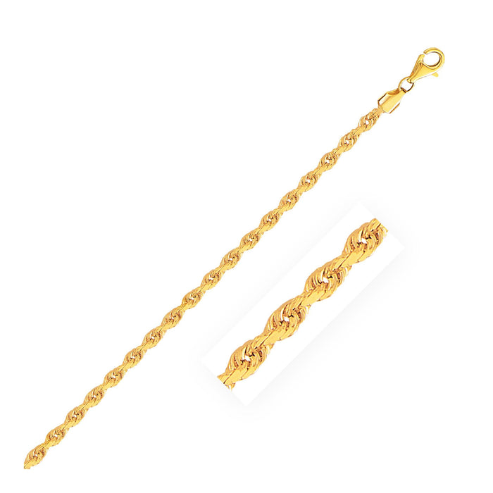 2.75mm 14k Yellow Gold Solid Diamond Cut Rope Chain.