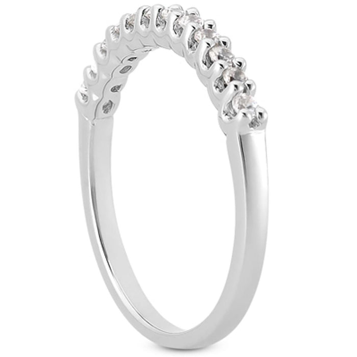 14k White Gold Fancy U Setting Shared Prong Diamond Wedding Ring Band.