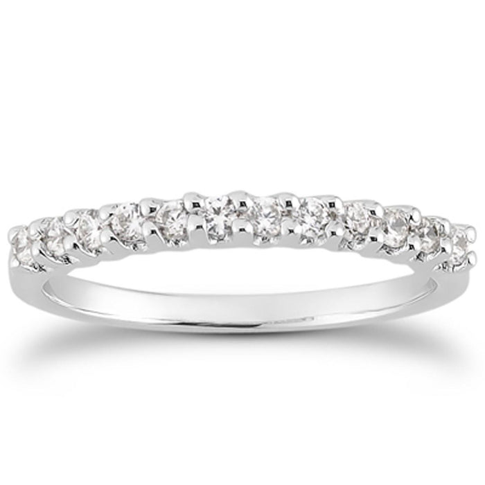 14k White Gold Fancy U Setting Shared Prong Diamond Wedding Ring Band.