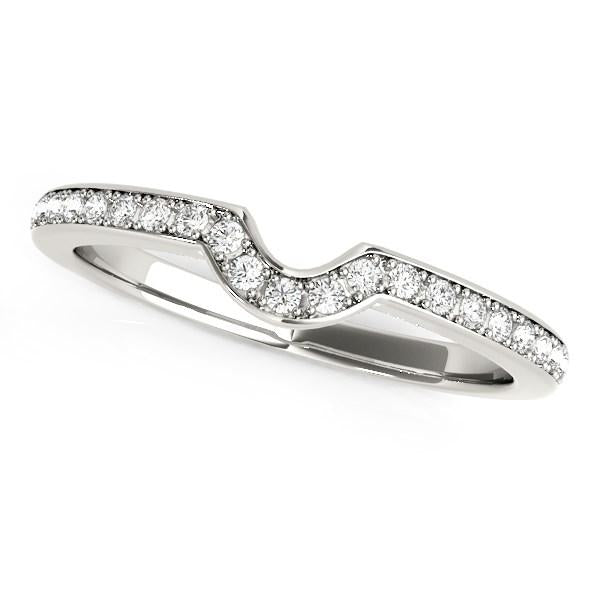 14k White Gold Modern Curved Prong Set Diamond Wedding Band (1/8 cttw).