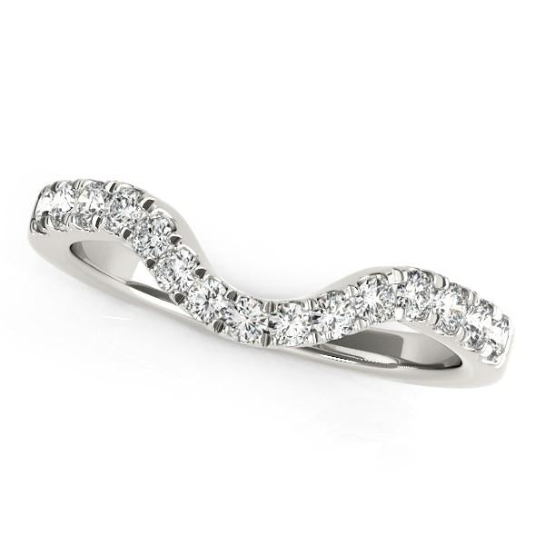 14k White Gold Curved Style Wedding Ring with Diamonds (1/3 cttw).
