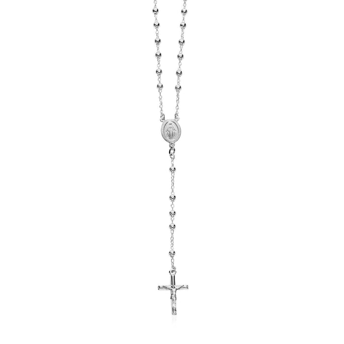 Polished Rosary Chain and Bead Necklace in Sterling Silver.