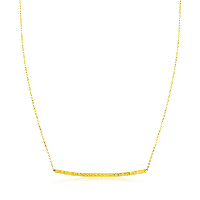 14k Yellow Gold Thin Textured Bar Necklace.