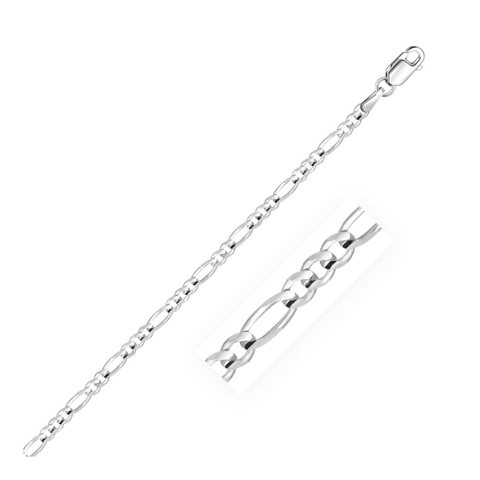 3.0mm 14k White Gold Solid Figaro Chain.