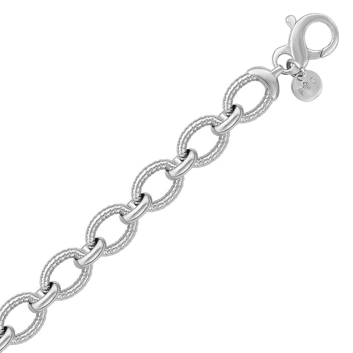 Sterling Silver Oval Cable Design Chain Link Bracelet.