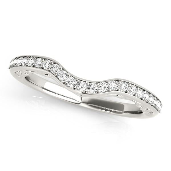14k White Gold Prong Set Curved Diamond Wedding Ring (1/6 cttw).