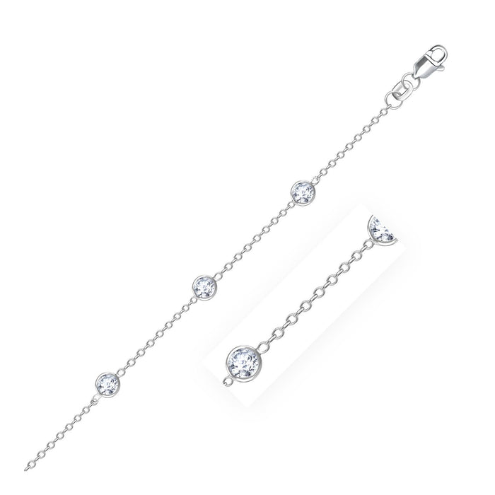 14k White Gold Anklet with Round White Cubic Zirconia.