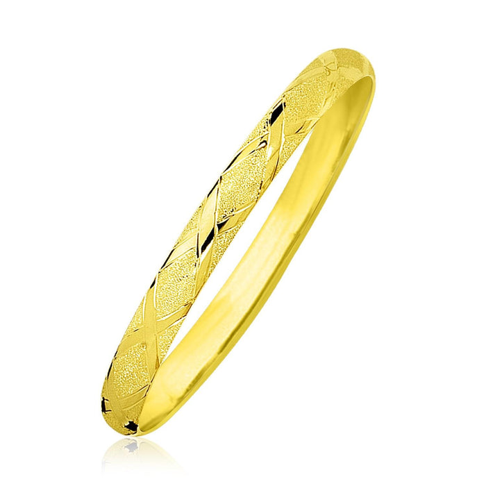 10k Yellow Gold Slender Diamond Pattern Textured Bangle.