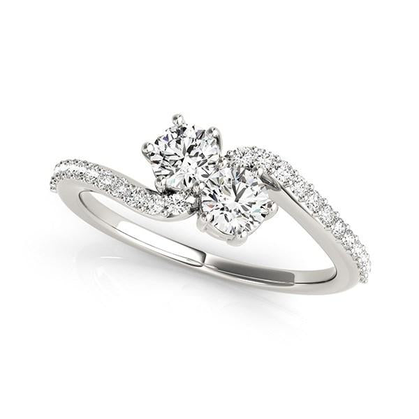 Curved Band Two Stone Diamond Ring in 14k White Gold (3/4 cttw).