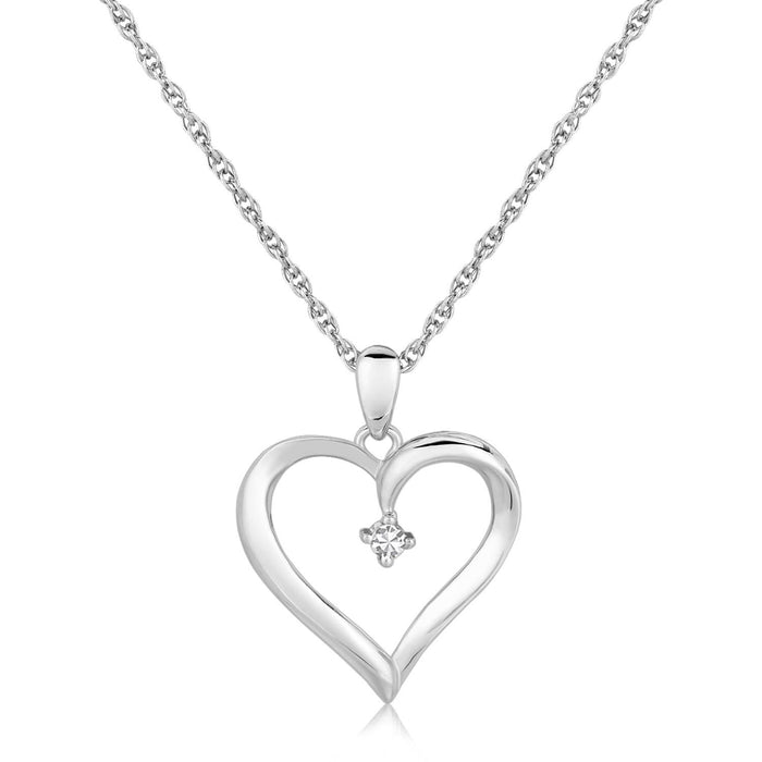 Sterling Silver Diamond Embellished Open Heart Pendant (.03 cttw).