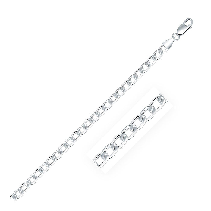 Rhodium Plated 4.7mm Sterling Silver Curb Style Chain.