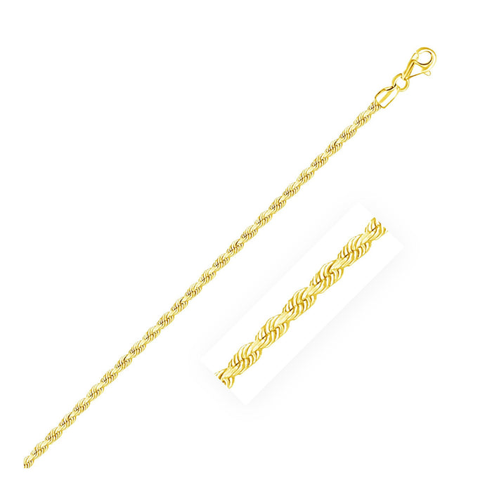 2.5mm 10k Yellow Gold Solid Diamond Cut Rope Chain.