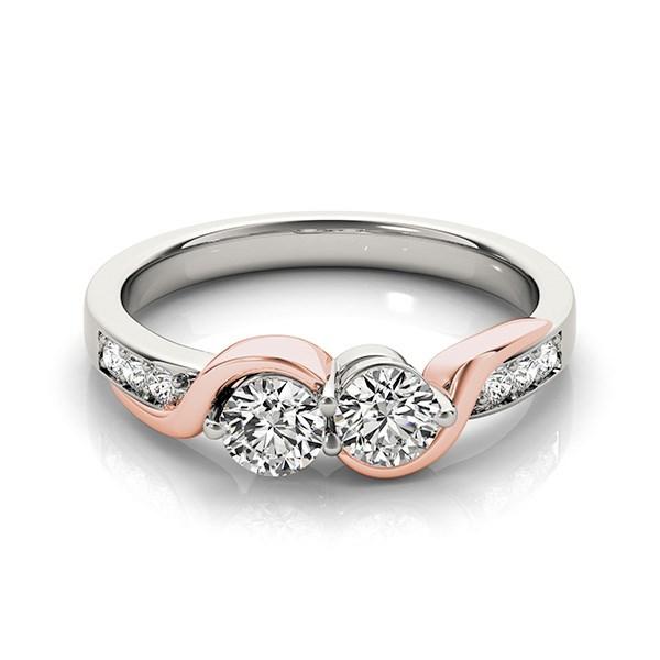 14k White And Rose Gold Round Two Diamond Curved Band Ring (5/8 cttw).