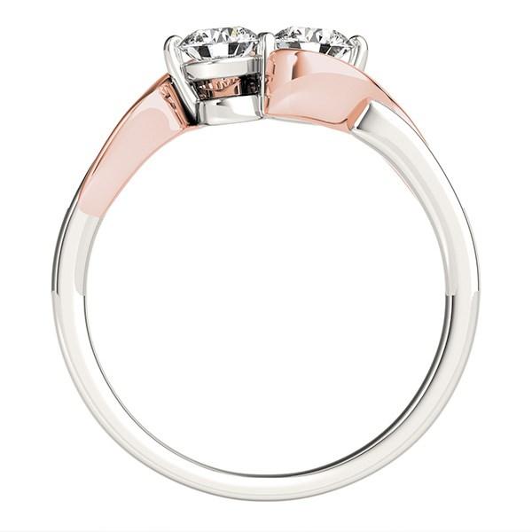 14k White And Rose Gold Round Two Diamond Curved Band Ring (5/8 cttw).