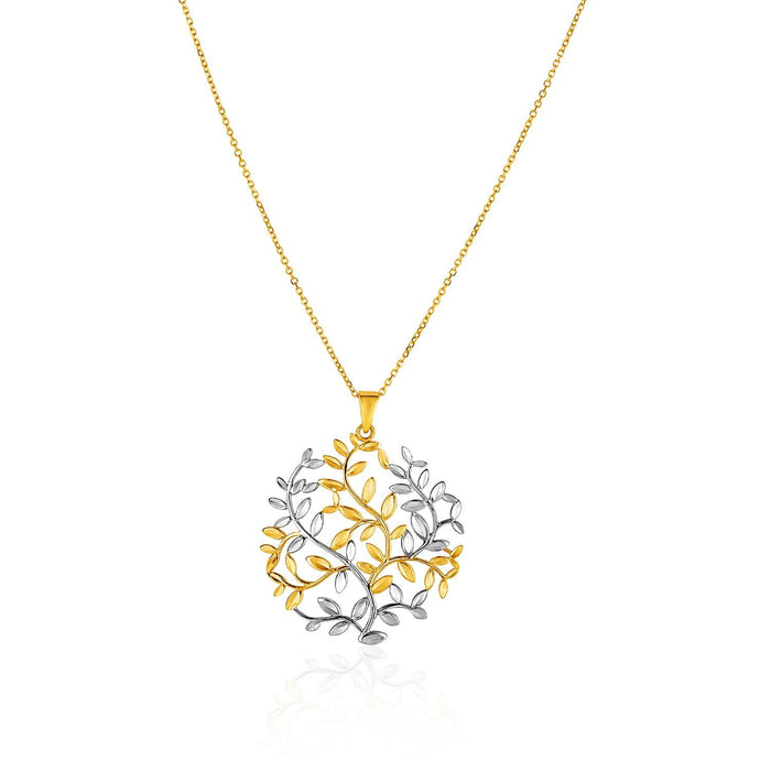 14k Two-Tone Yellow and White Gold Tree of Life Pendant.