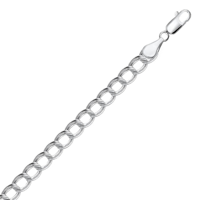 Sterling Silver Small Ridged Circular Chain Bracelet with Rhodium Plating.