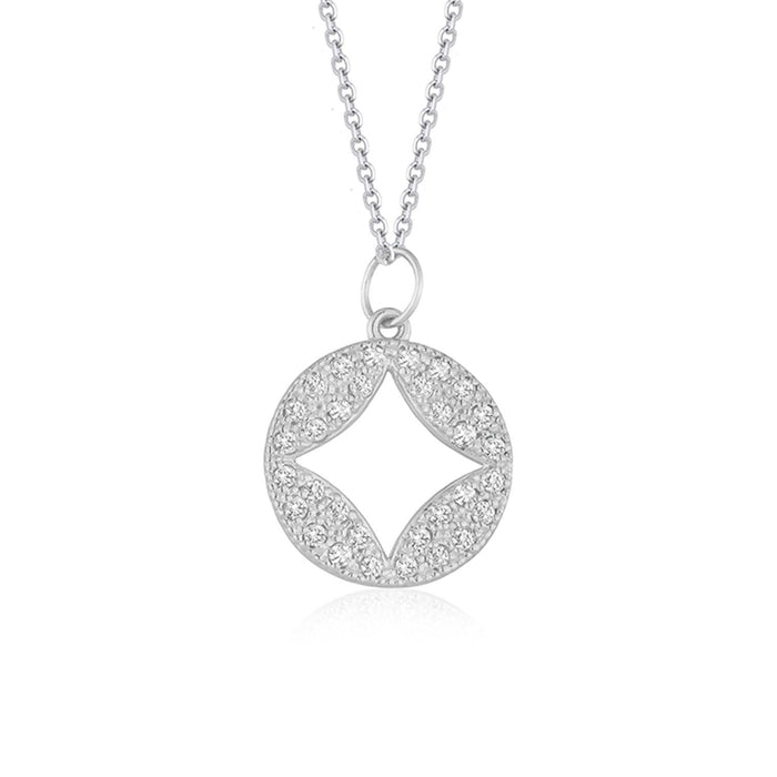 14k White Gold Diamond Studded Circle Pendant with Cut-out (1/3 cttw).