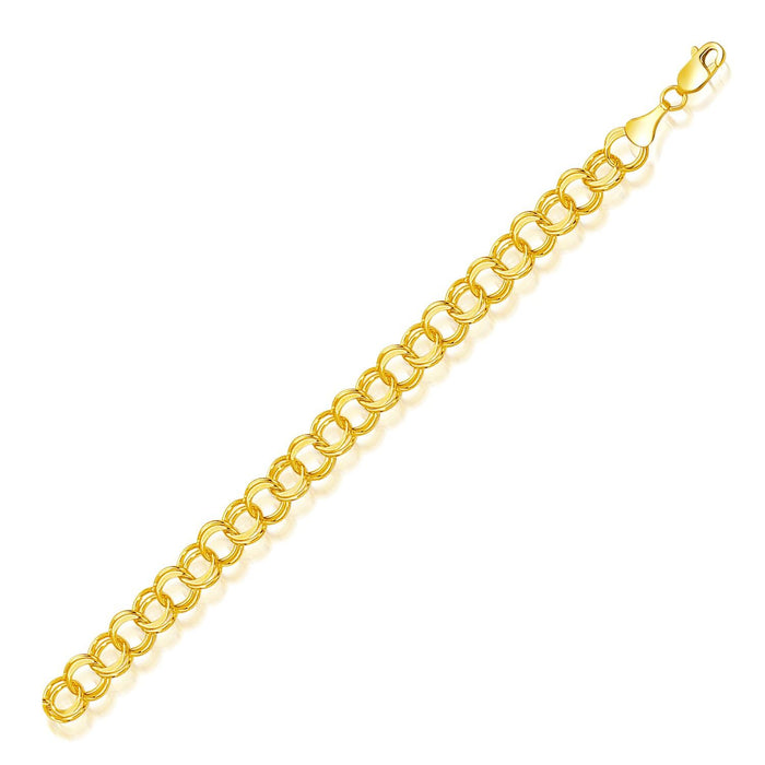 8.0 mm 14k Yellow Gold Solid Double Link Charm Bracelet.