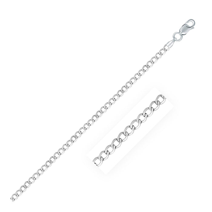 Rhodium Plated 3.0mm Sterling Silver Curb Style Chain.