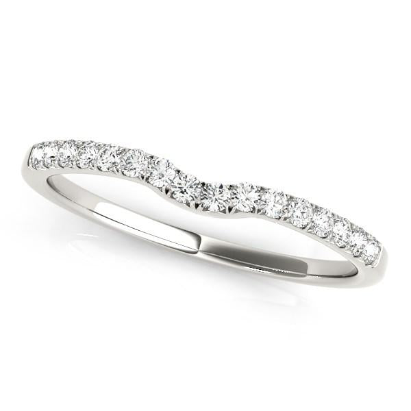 14k White Gold Curved Pave Setting Diamond Wedding Ring (1/8 cttw).