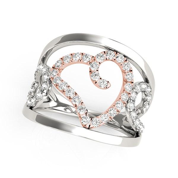 Heart Motif Filigree Style Diamond Ring in 14k White And Rose Gold (1/4 cttw).