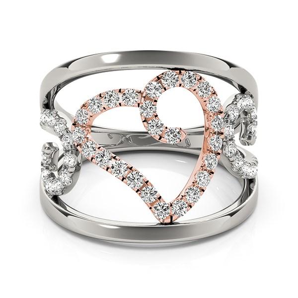 Heart Motif Filigree Style Diamond Ring in 14k White And Rose Gold (1/4 cttw).