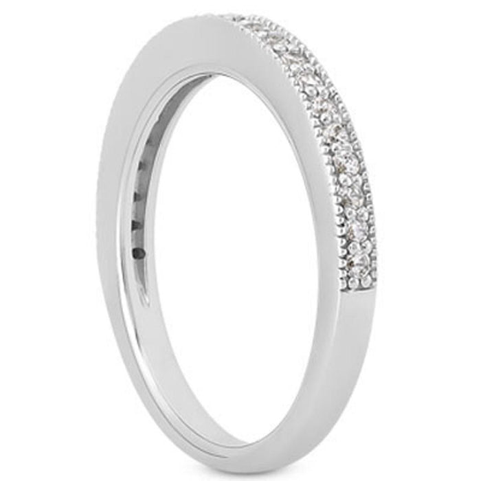 14k White Gold Pave Diamond Milgrain Wedding Ring Band Set 1/2 Around.