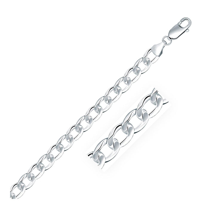 Rhodium Plated 7.9mm Sterling Silver Curb Style Chain.