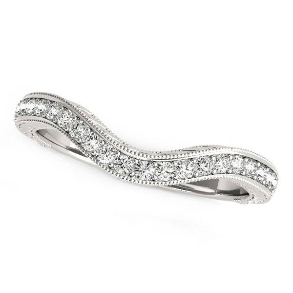 14k White Gold Milgrained Baroque Curved Diamond Wedding Ring (1/6 cttw).
