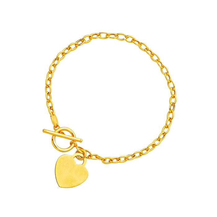 Toggle Bracelet with Heart Charm in 14k Yellow Gold.