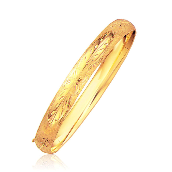 Classic Floral Carved Bangle in 14k Yellow Gold (8.0mm).