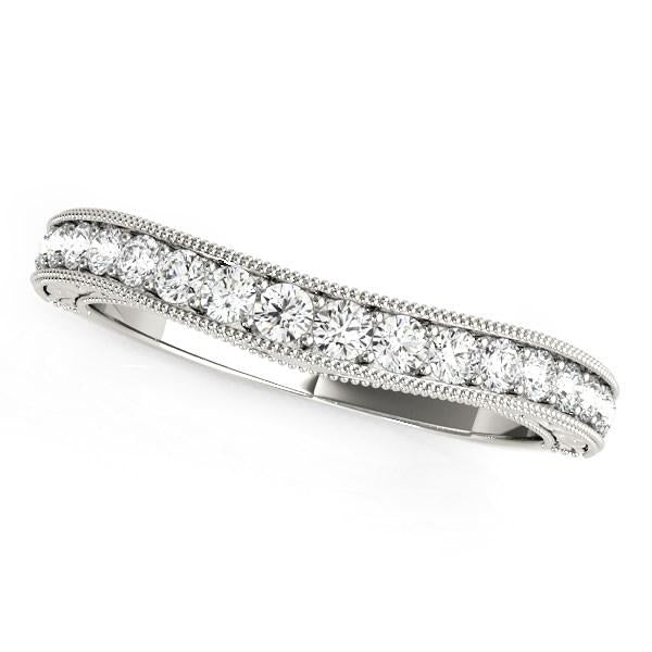 14k White Gold Bead Border Curved Diamond Wedding Ring (1/4 cttw).
