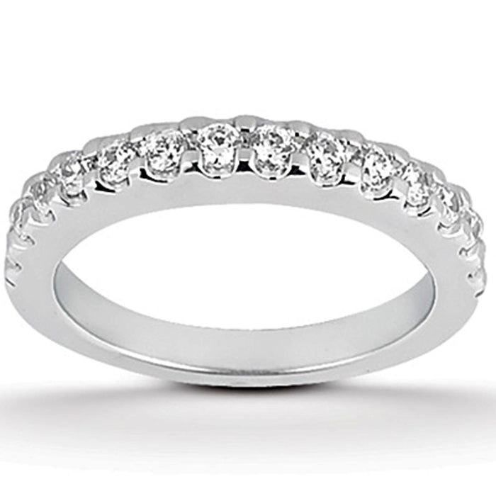 14k White Gold Shared Prong Diamond Wedding Ring Band.