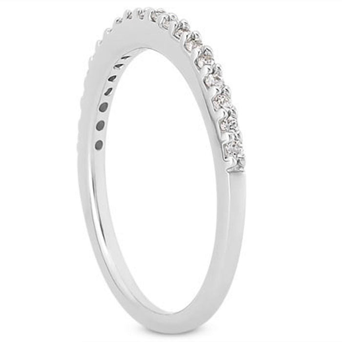 14k White Gold Slim Profile Diamond Micro Prong Diamond Wedding Ring Band.