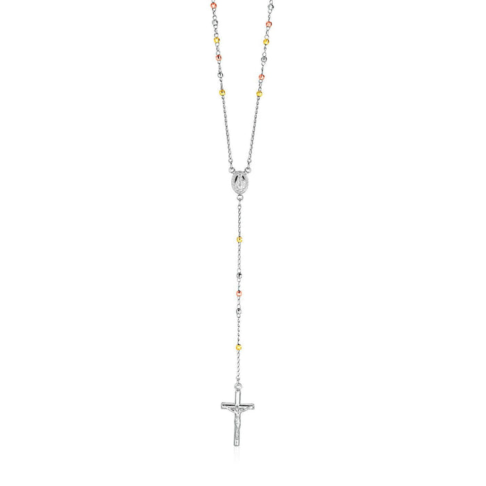 Three Toned Rosary Chain and Bead Necklace in Sterling Silver.